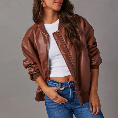 Women's Oversized Leather Bomber Jacket