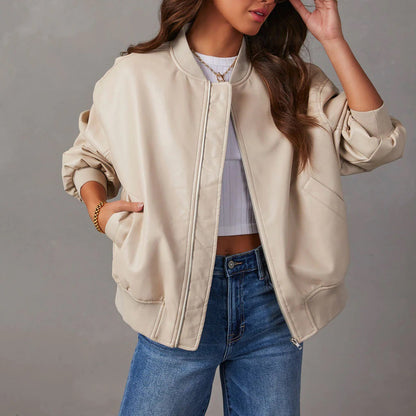 Women's Oversized Leather Bomber Jacket