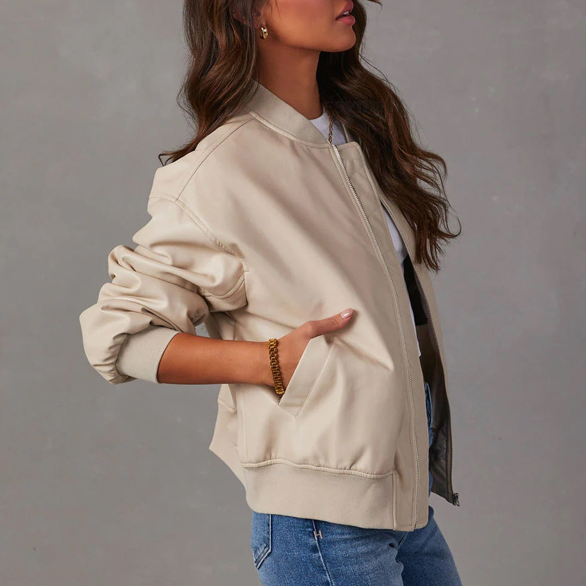 Women's Oversized Leather Bomber Jacket