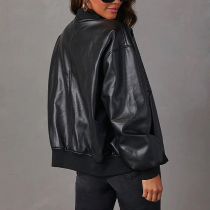 Women's Oversized Leather Bomber Jacket
