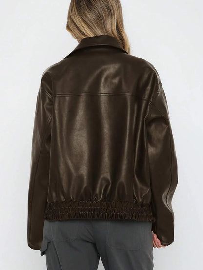 Women's Oversized Leather Gathered Jacket