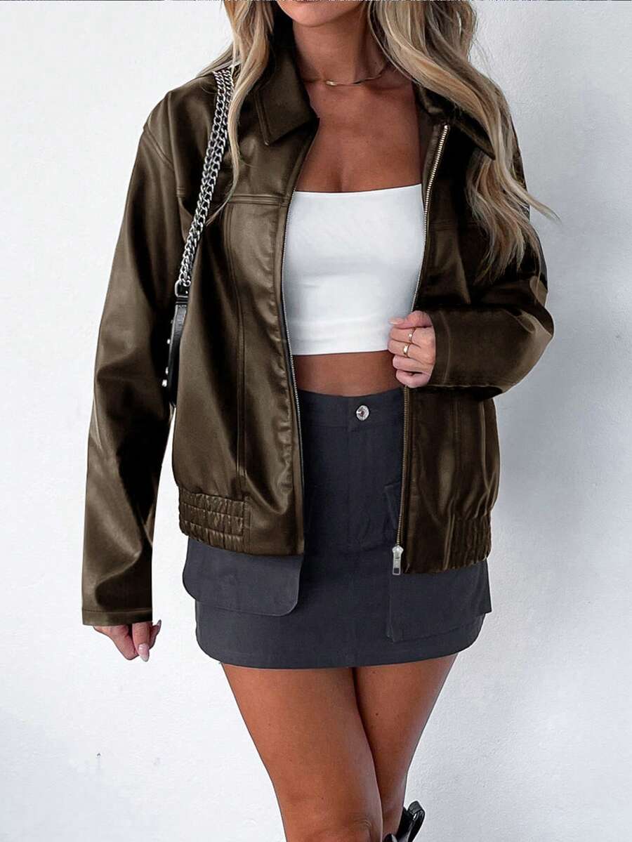 Women's Oversized Leather Gathered Jacket