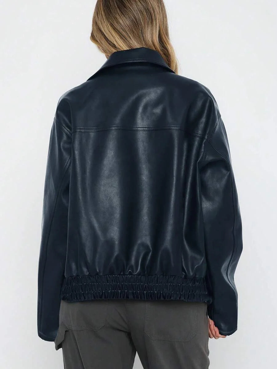 Women's Oversized Leather Gathered Jacket