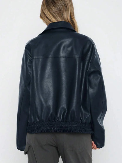 Women's Oversized Leather Gathered Jacket