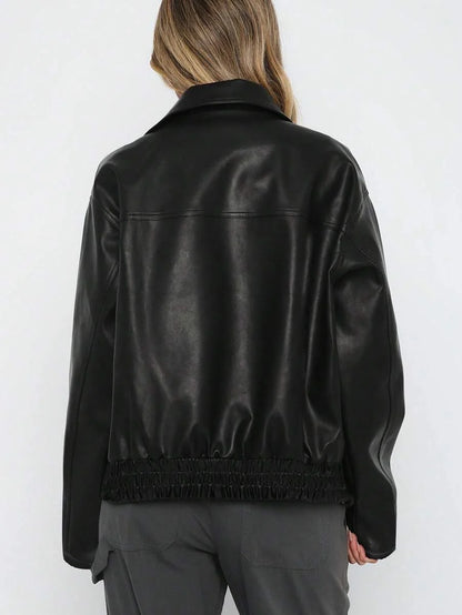 Women's Oversized Leather Gathered Jacket