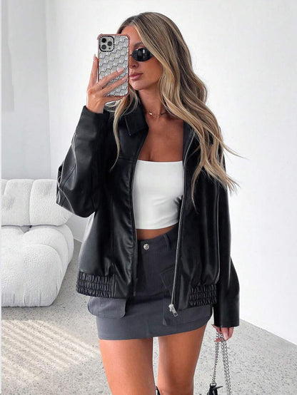 Women's Oversized Leather Gathered Jacket