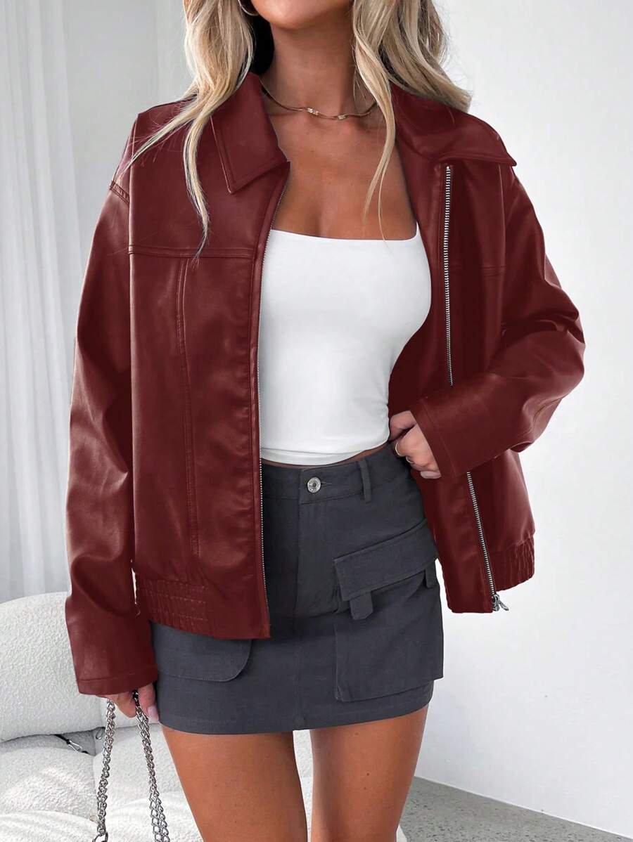Women's Oversized Leather Gathered Jacket