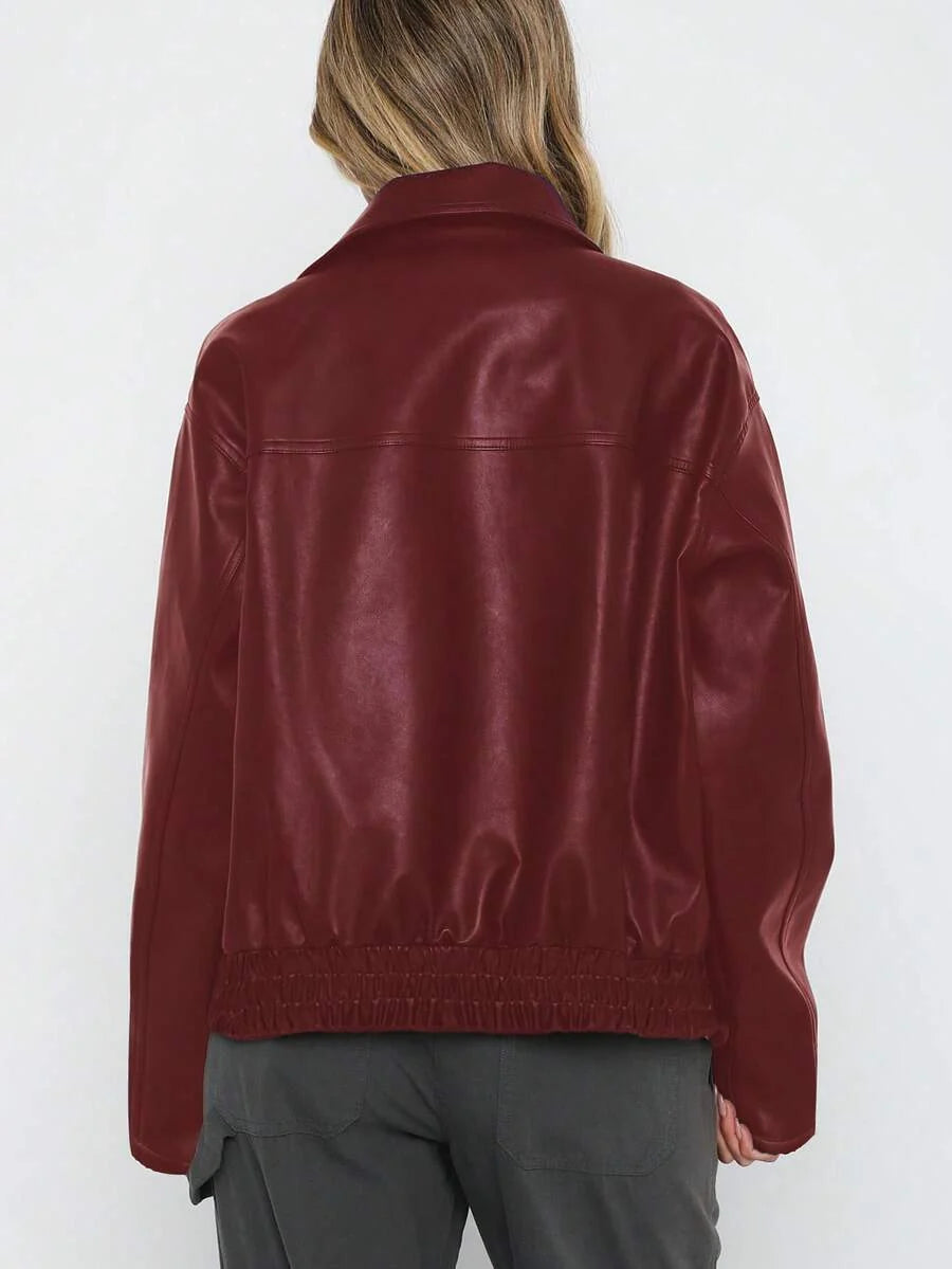 Women's Oversized Leather Gathered Jacket