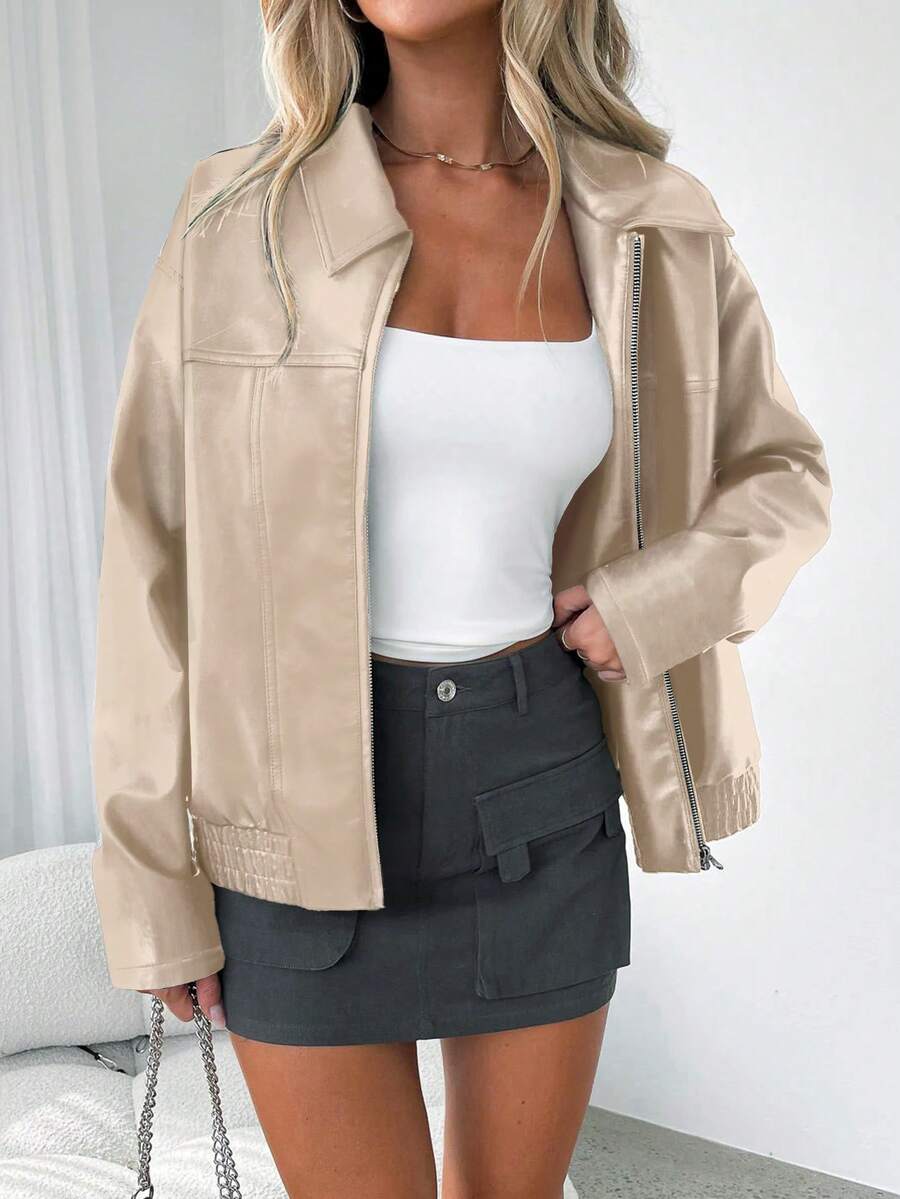Women's Oversized Leather Gathered Jacket