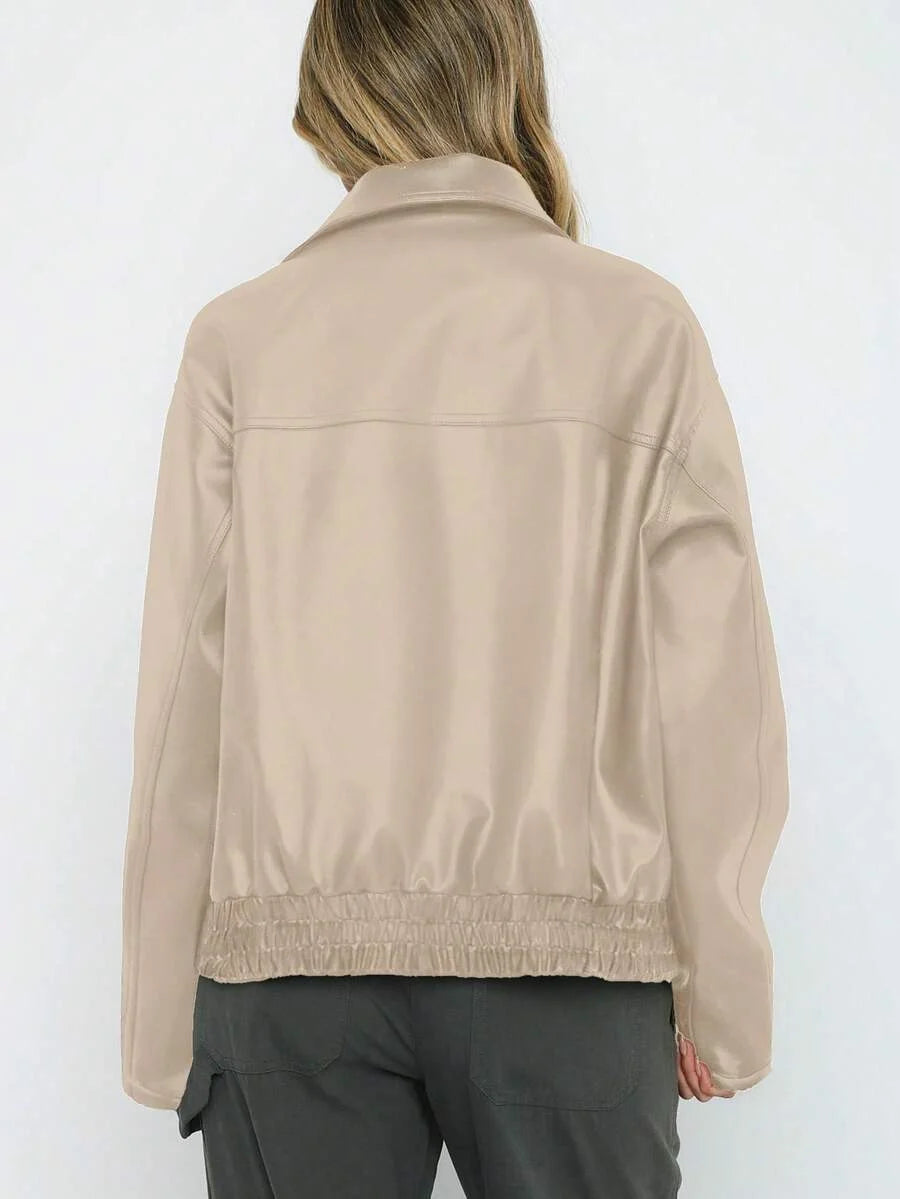 Women's Oversized Leather Gathered Jacket