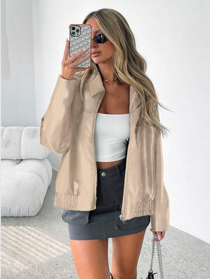 Women's Oversized Leather Gathered Jacket