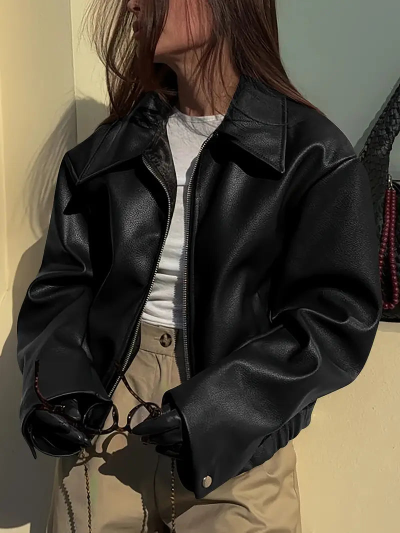 Women's Oversized Faux Leather Jacket