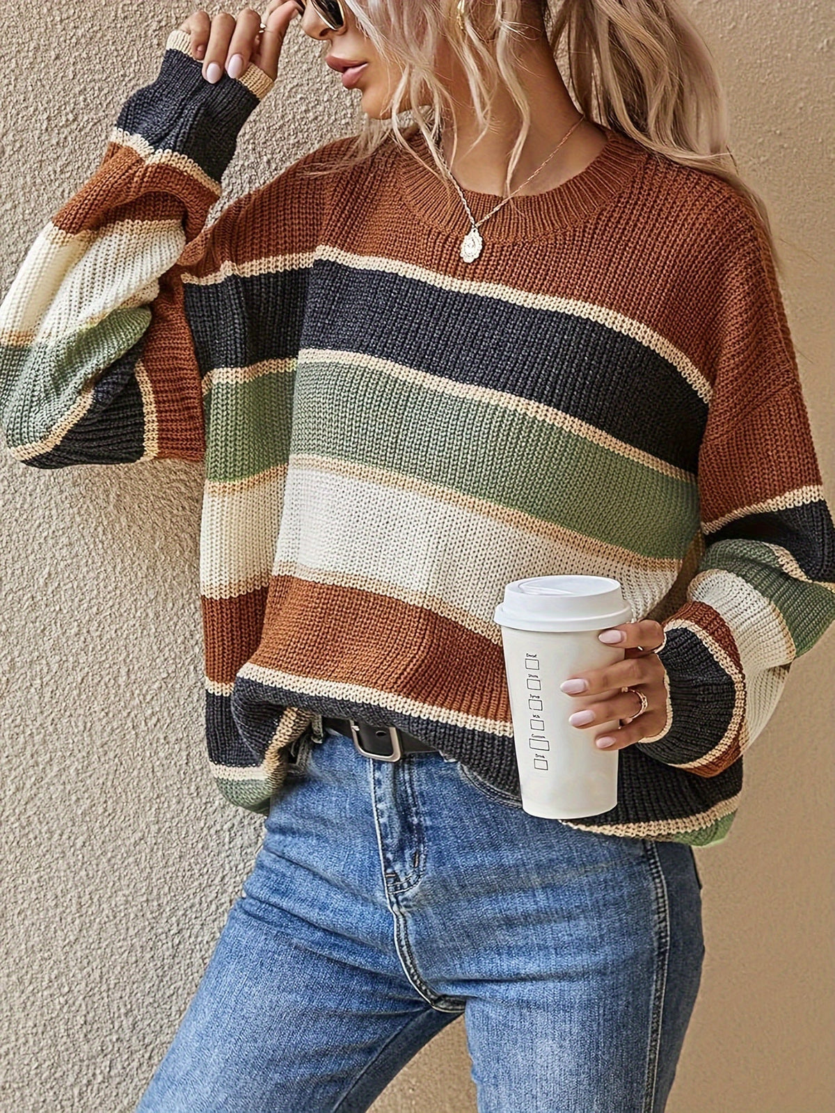 Women's Striped Colour Block Sweater