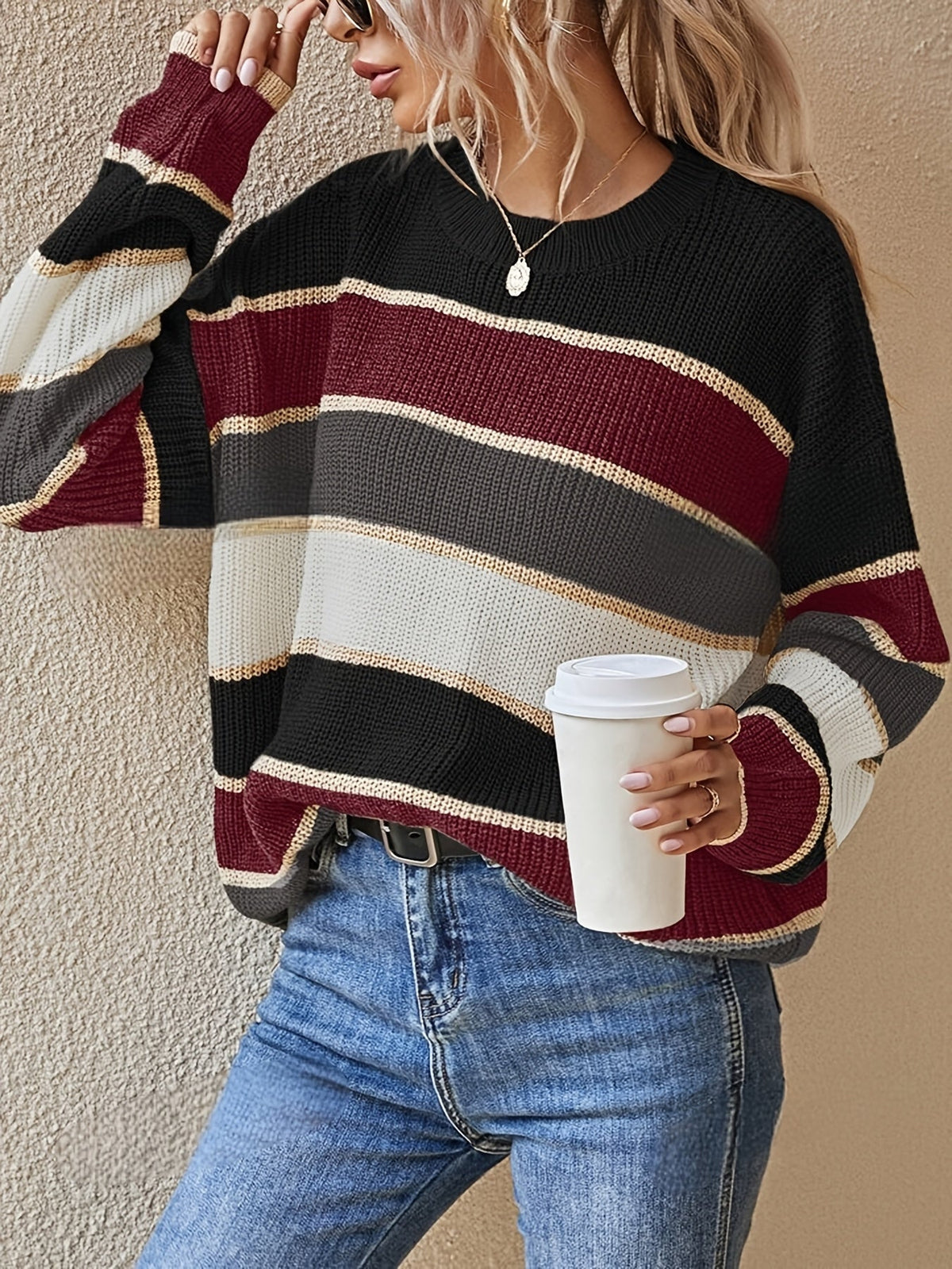 Women's Striped Colour Block Sweater
