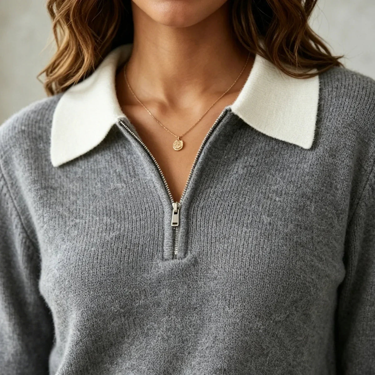 Women's Contrast Quarter Zip Sweater