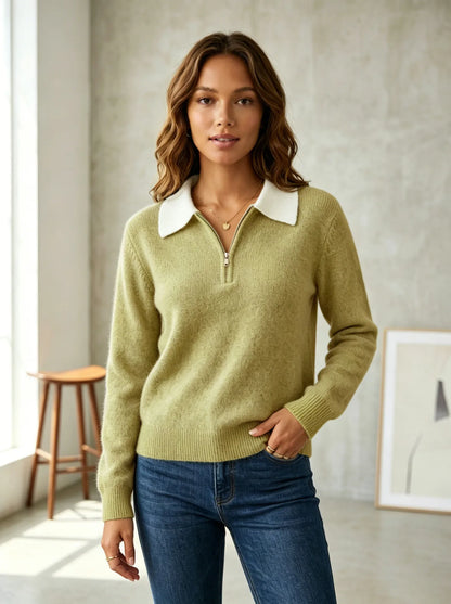 Women's Contrast Quarter Zip Sweater