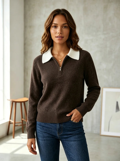 Women's Contrast Quarter Zip Sweater