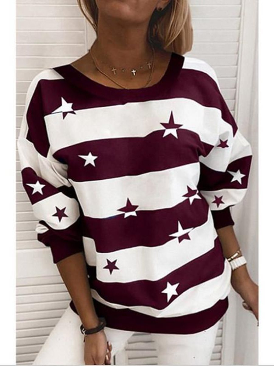 Women's Striped Star Print Sweatshirt