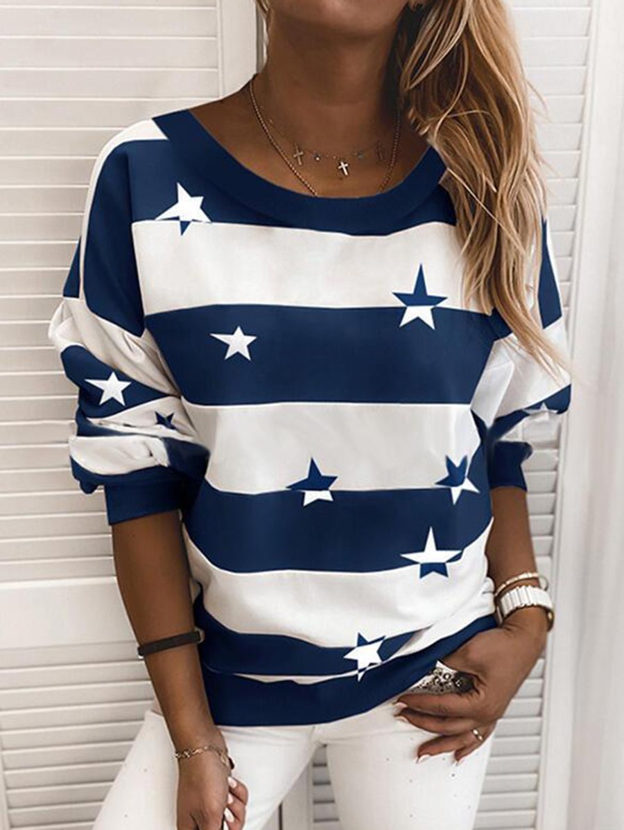 Women's Striped Star Print Sweatshirt