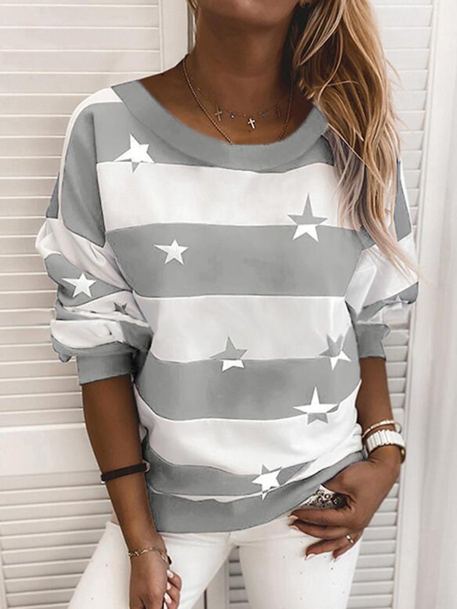 Women's Striped Star Print Sweatshirt