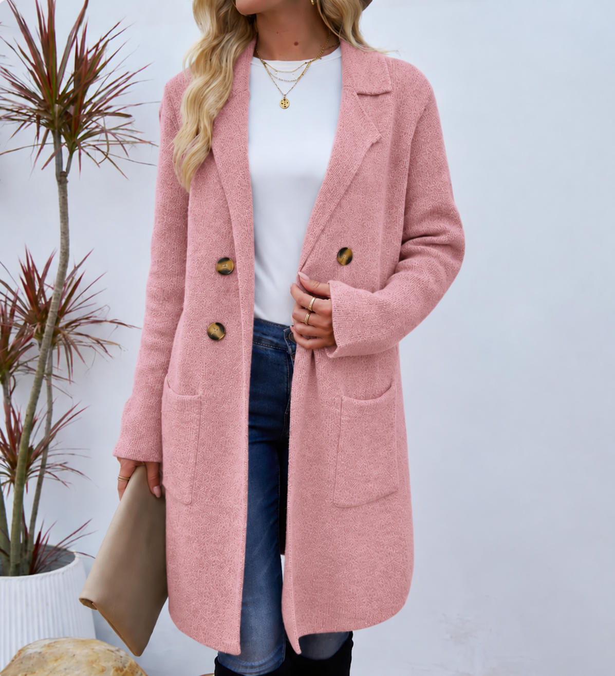 Women's Relaxed Knit Button Coat