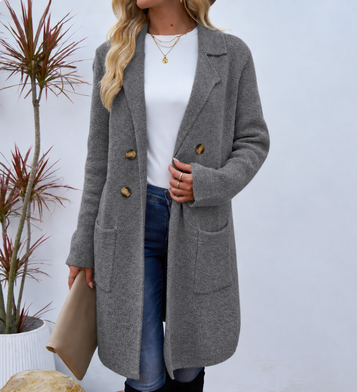 Women's Relaxed Knit Button Coat