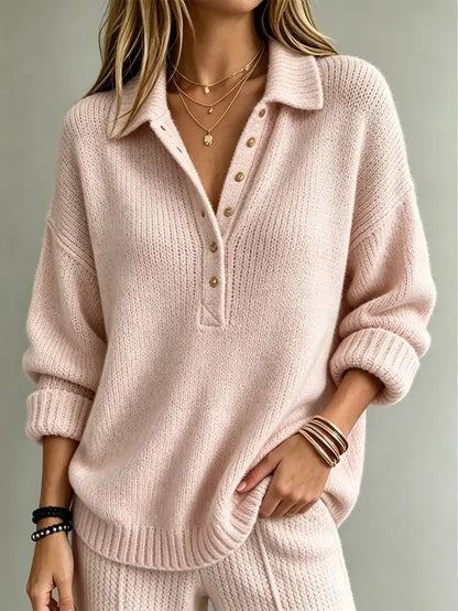 Women's Gold Button Polo Sweater