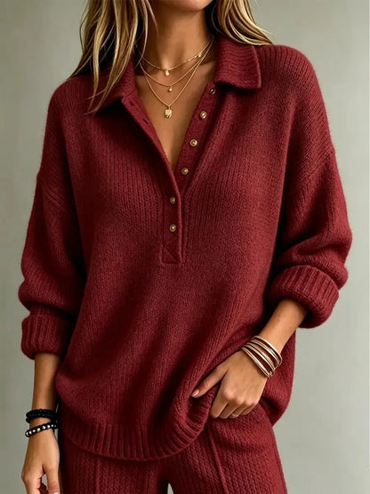 Women's Gold Button Polo Sweater