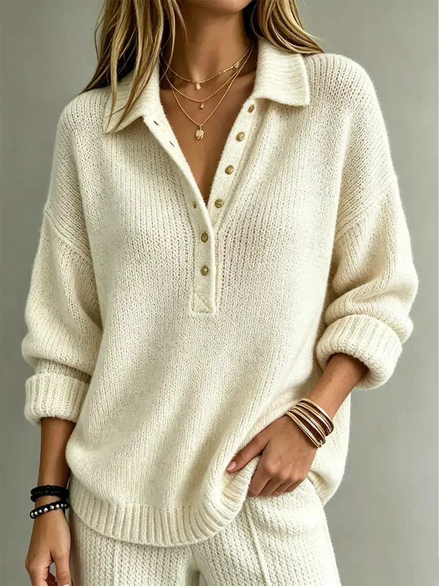 Women's Gold Button Polo Sweater
