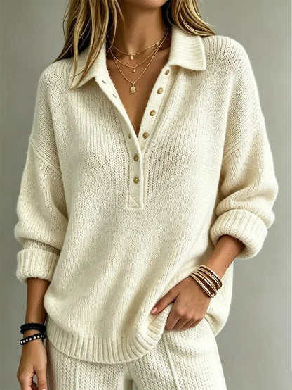 Women's Gold Button Polo Sweater