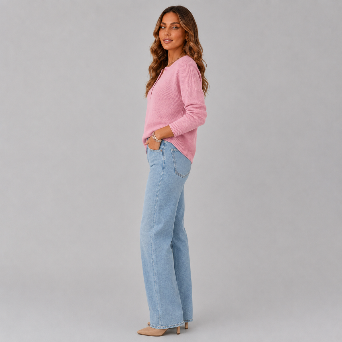 Women's Relaxed Henley Knit Sweater