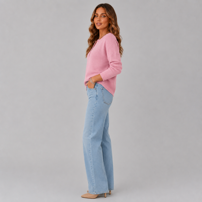 Women's Relaxed Henley Knit Sweater