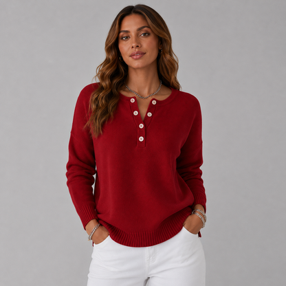Women's Relaxed Henley Knit Sweater