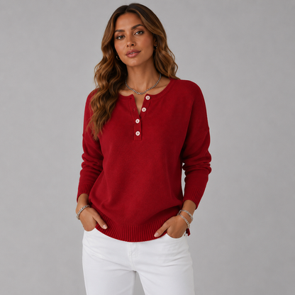 Women's Relaxed Henley Knit Sweater