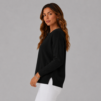 Women's Relaxed Henley Knit Sweater