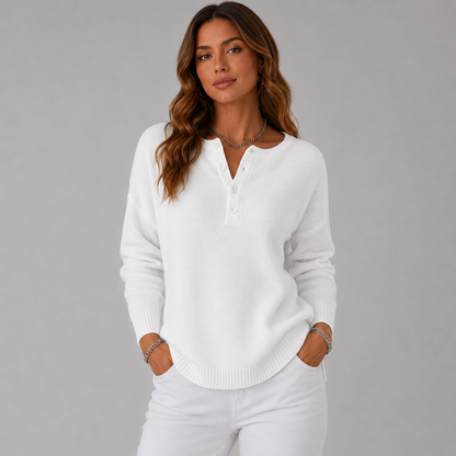Women's Relaxed Henley Knit Sweater