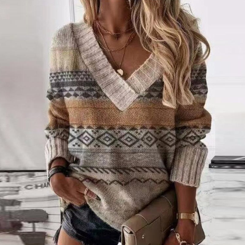 Women's Colour Block V-Neck Sweater