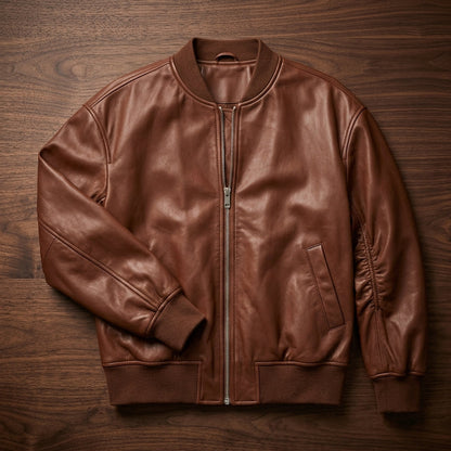 Women's Relaxed Leather Bomber Jacket
