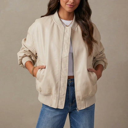 Women's Relaxed Leather Bomber Jacket