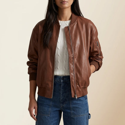 Women's Relaxed Leather Bomber Jacket