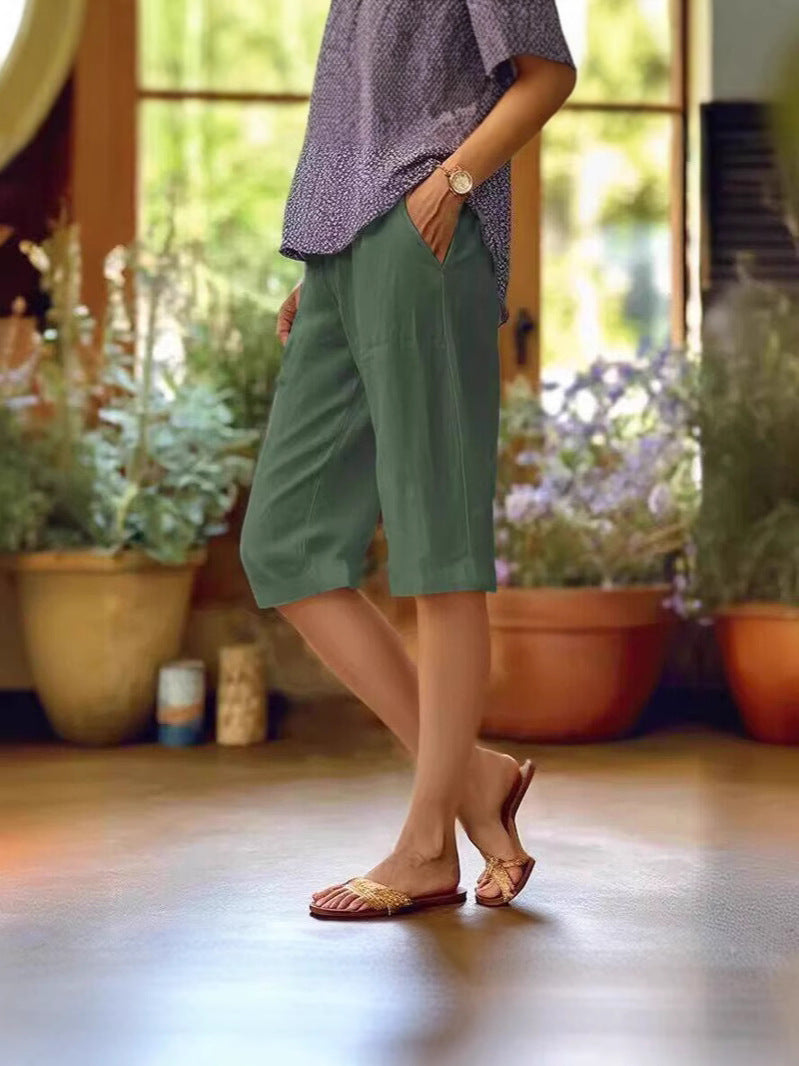 Women's Cropped Linen Straight Leg Trousers