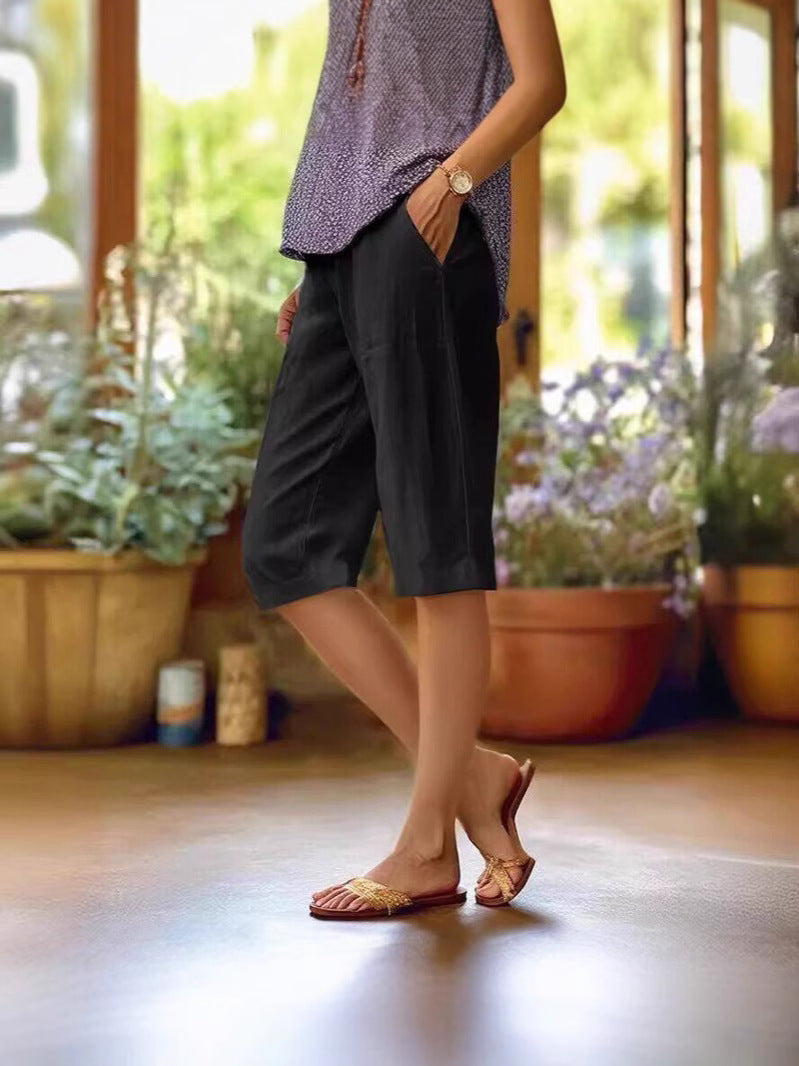 Women's Cropped Linen Straight Leg Trousers