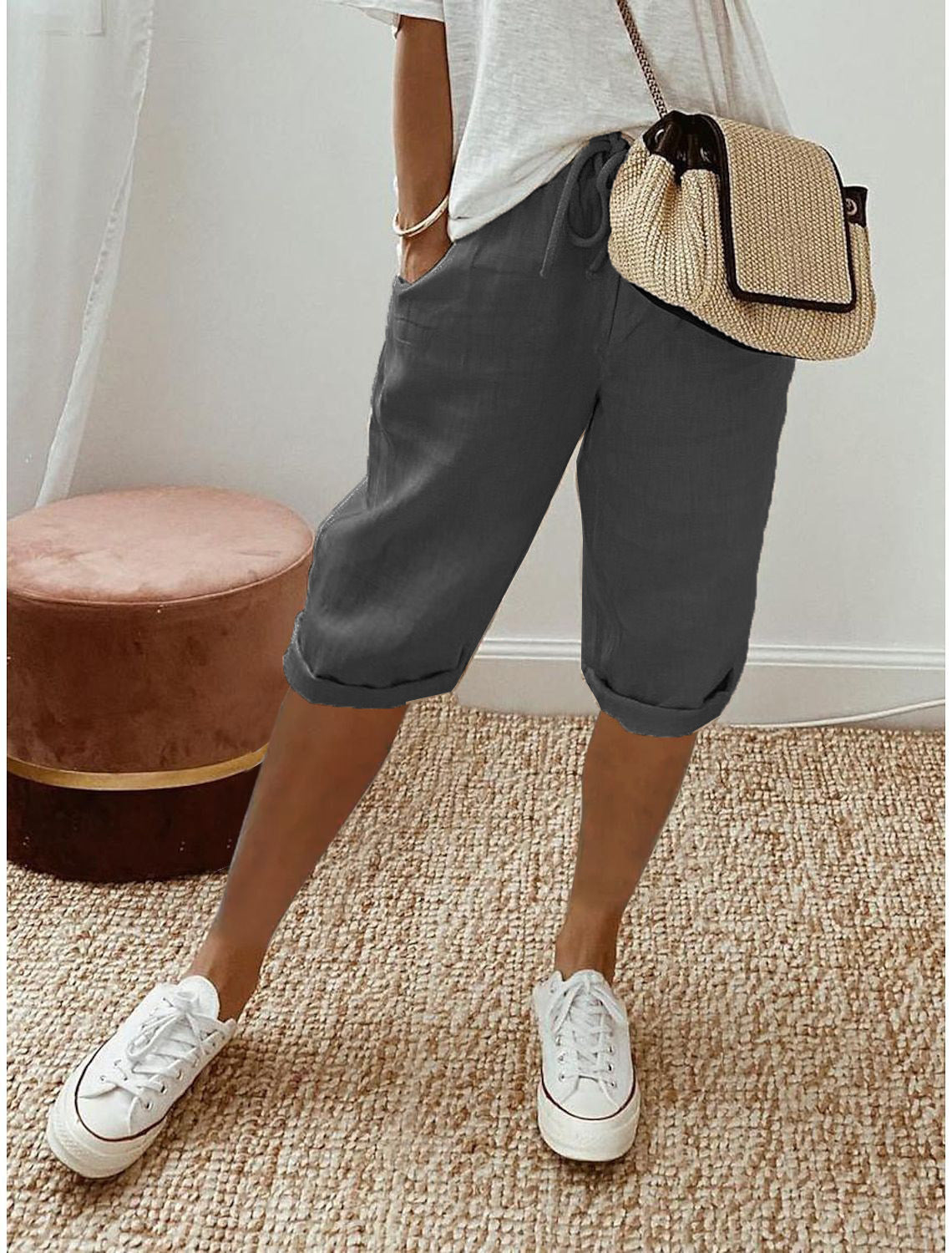 Women's Relaxed Linen Cropped Trousers