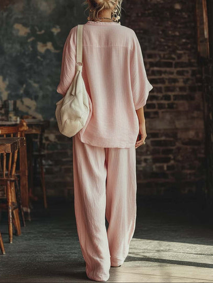 Women's V-Neck Linen Trouser Set