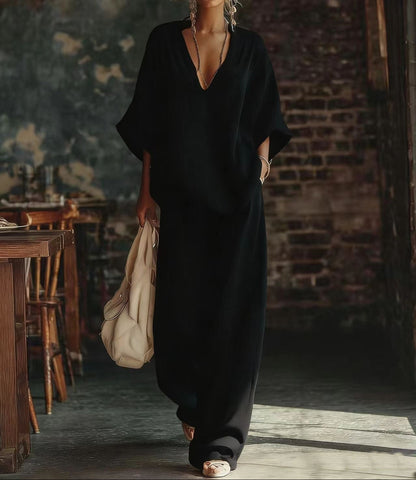 Women's V-Neck Linen Trouser Set