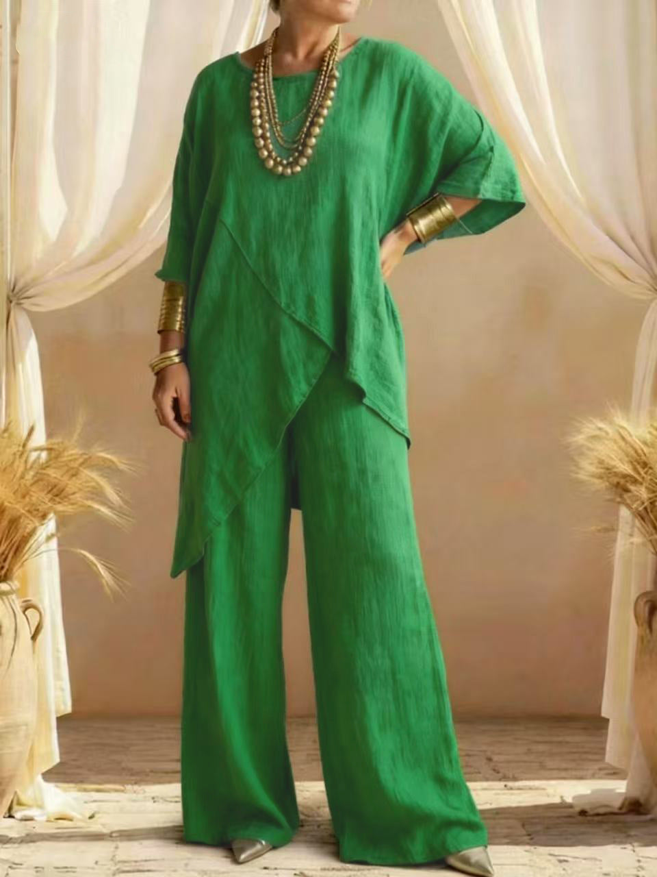 Women's Linen Asymmetric Trouser Set