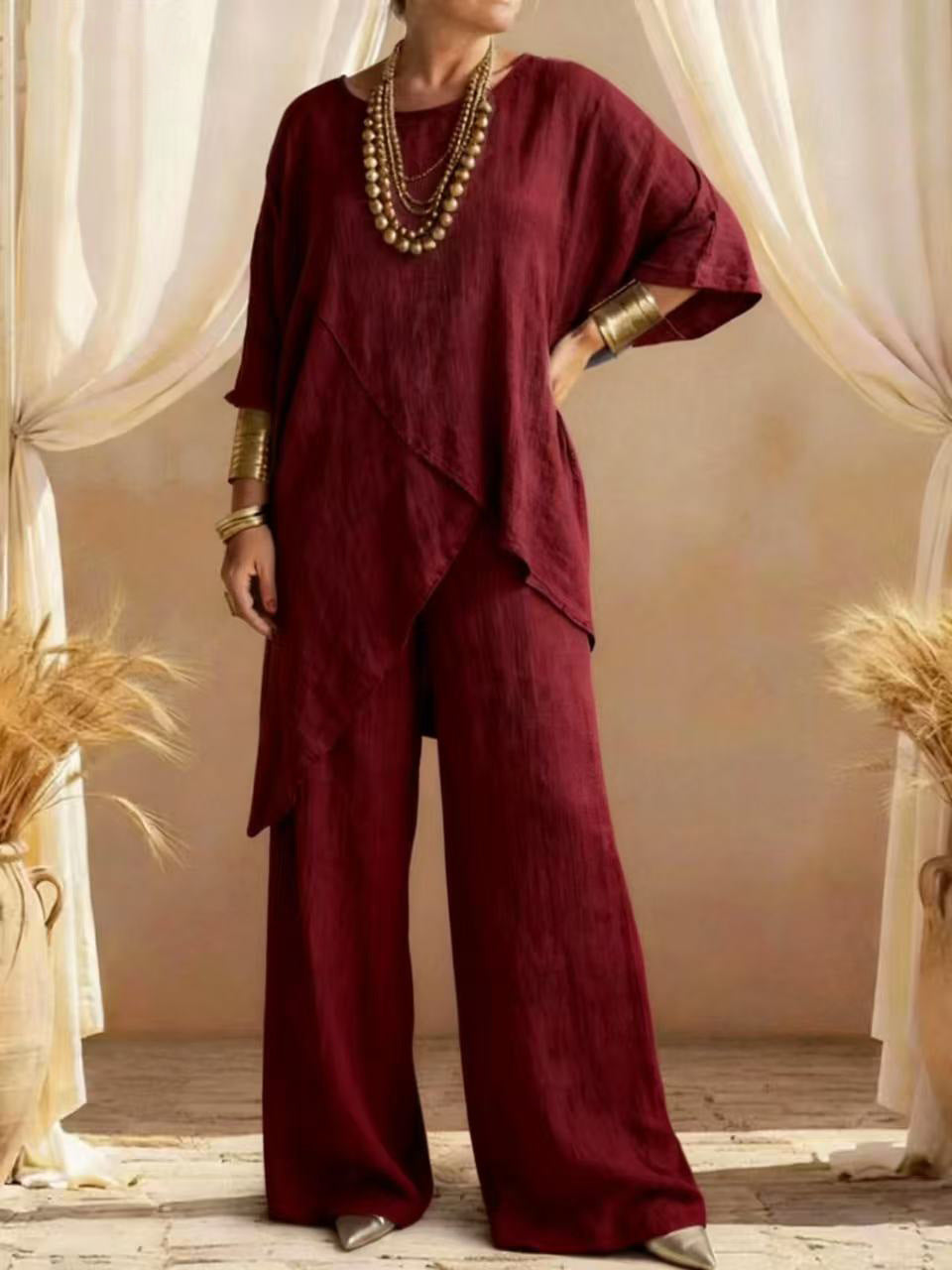 Women's Linen Asymmetric Trouser Set