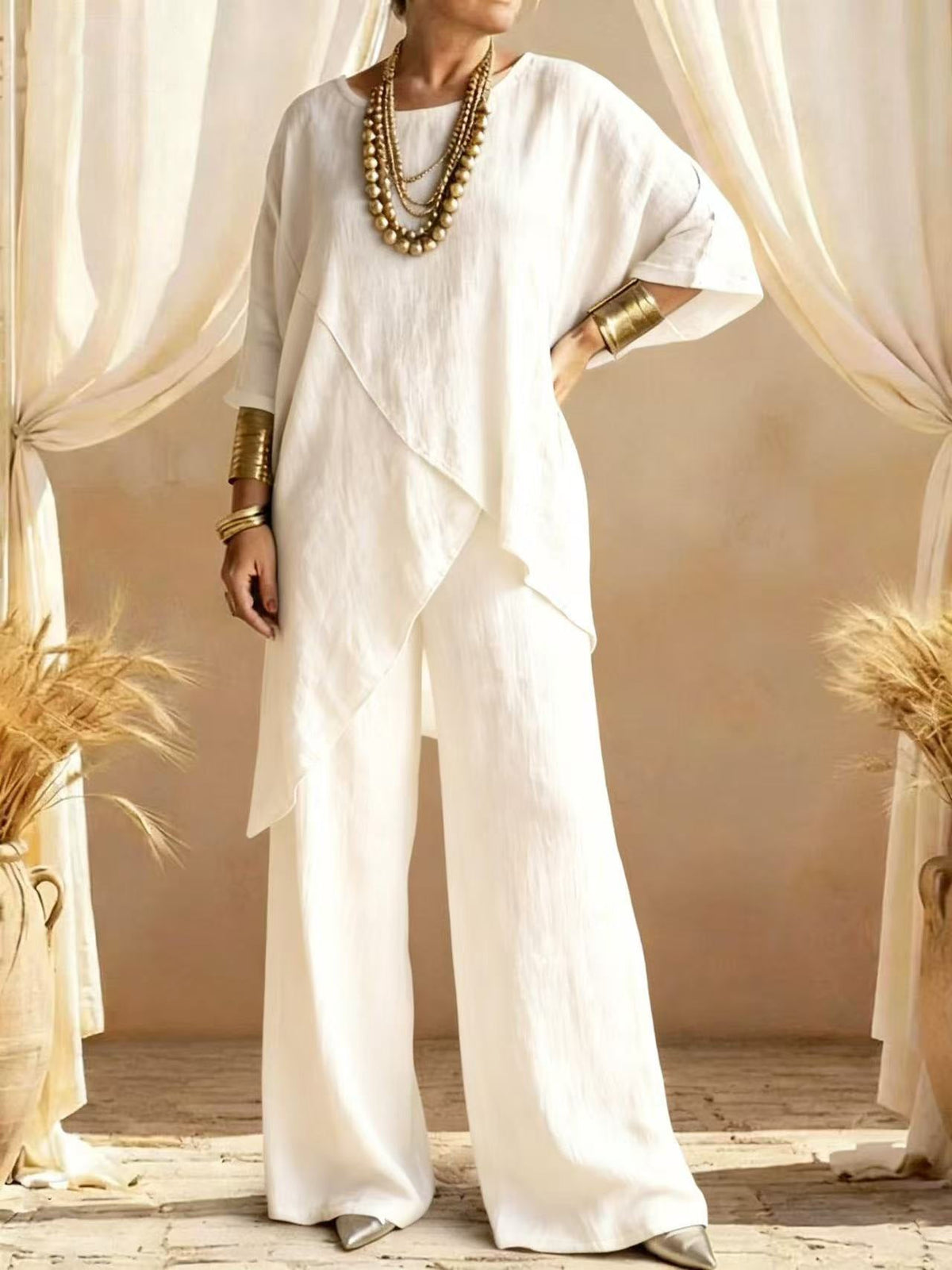 Women's Linen Asymmetric Trouser Set
