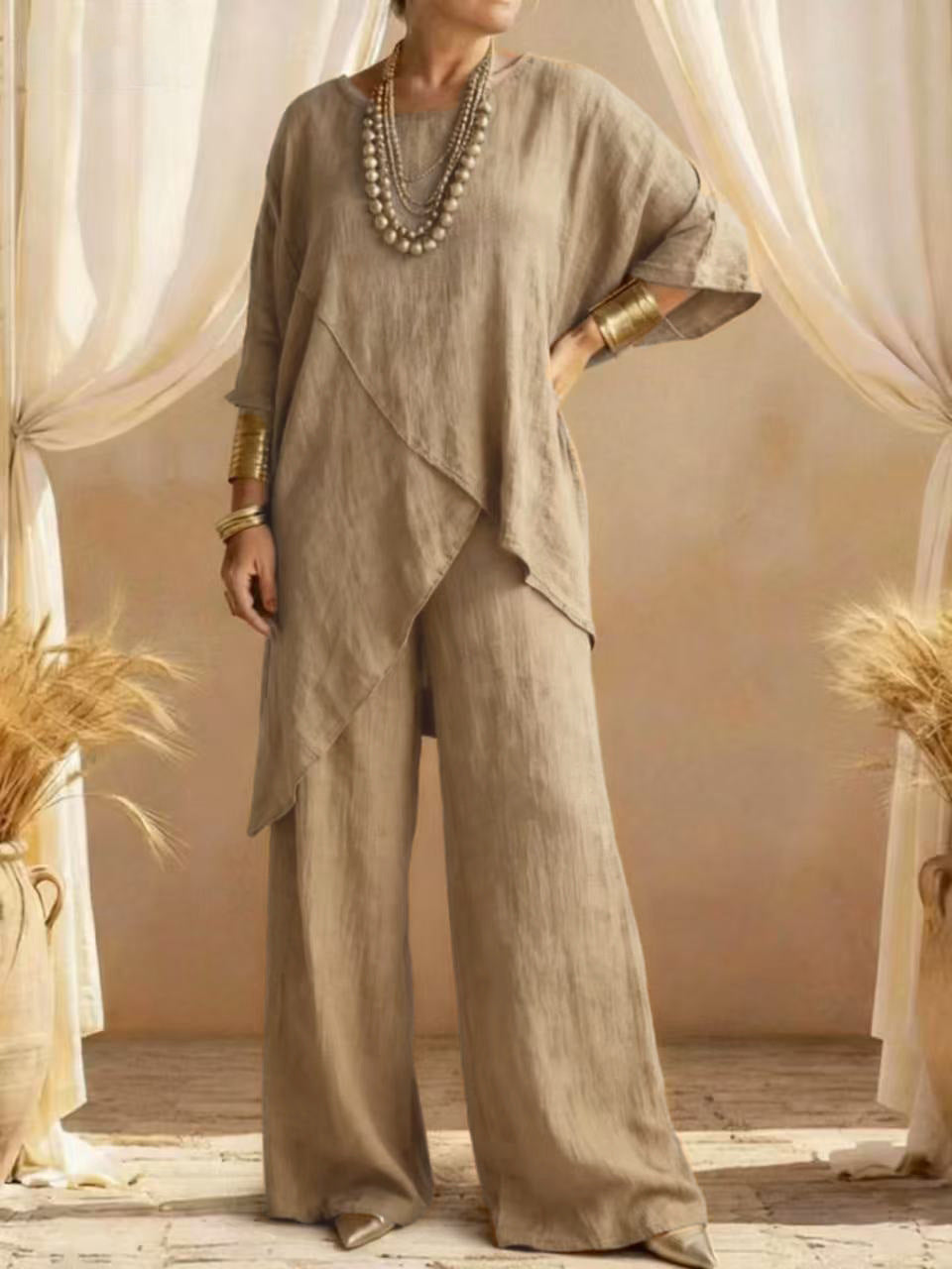 Women's Linen Asymmetric Trouser Set