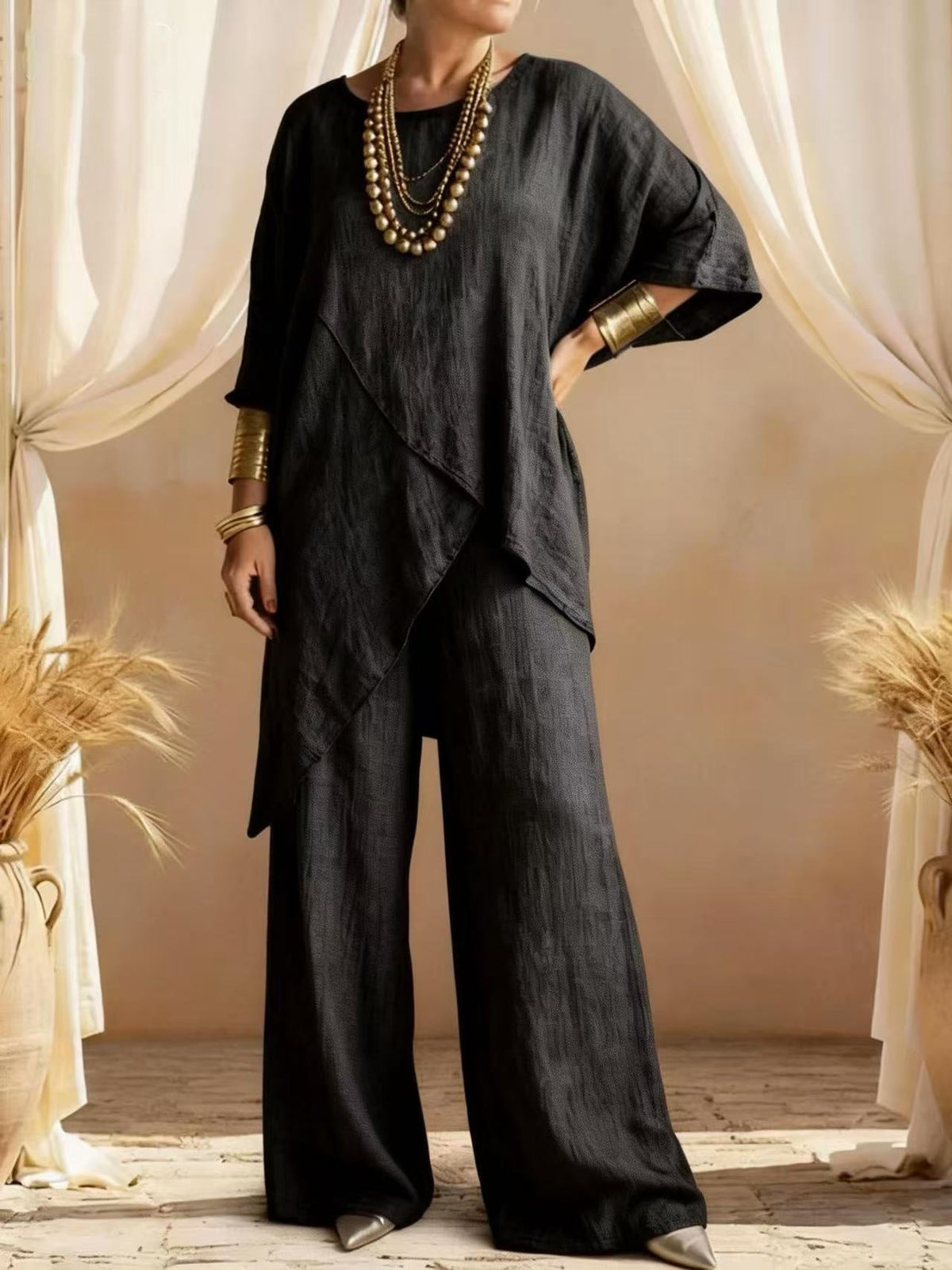 Women's Linen Asymmetric Trouser Set